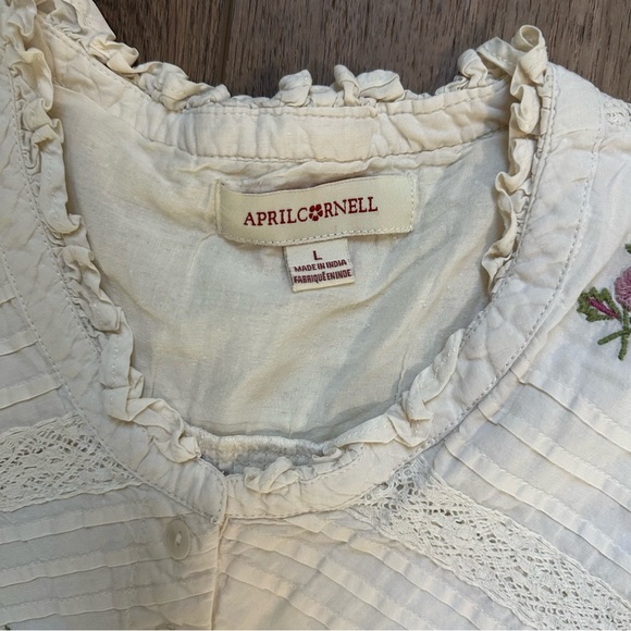 April Cornell Vintage Cream Dress with Floral Embroidery, Nightgown, Cotton, L - Picture 6 of 13